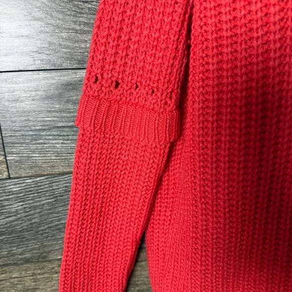 Anthropologie Sachin & Babi Wool Blend Red Cold Shoulder Chunky Knit Sweater M - Picture 9 of 9